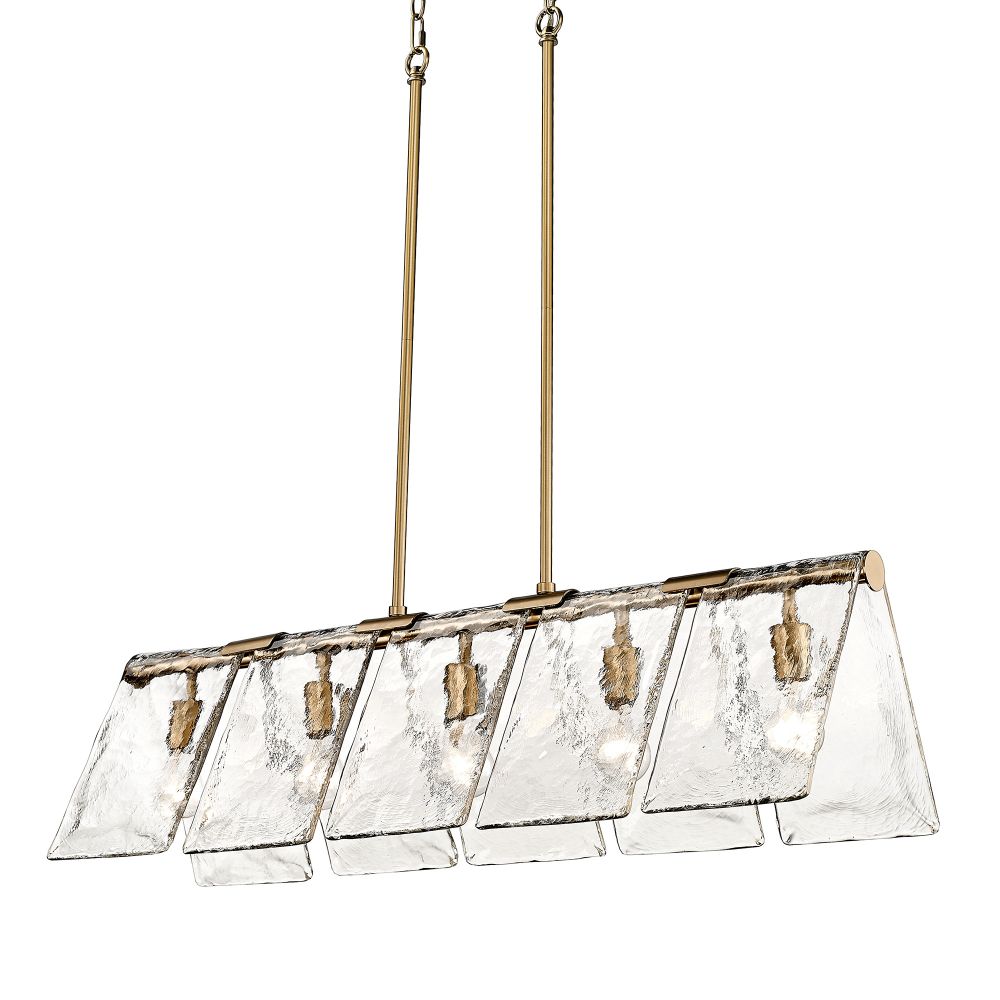 Golden Lighting 6072-LP MBS-HWG Serenity Linear Pendant in Modern Brass with Hammered Water Glass Shade
